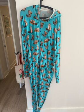 MeUndies Turquoise Hooded Men’s Pajama Set with Beaver Print